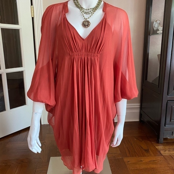 Diane Von Furstenberg Fleurette Rust Silk Dress 4 - Picture 2 of 11